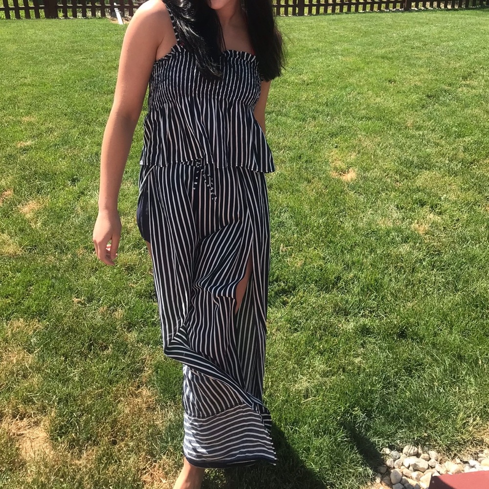 Striped Navy and White Jumpsuit